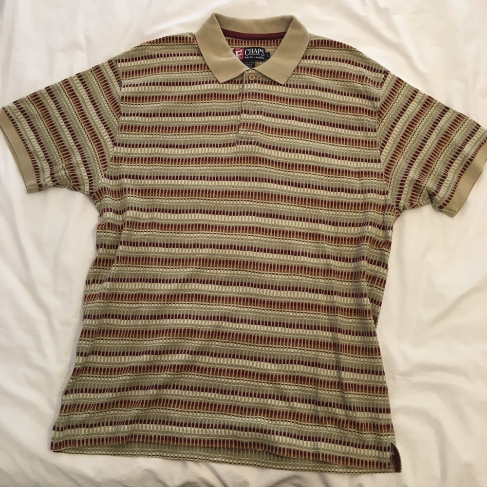 Vintage 1990’s Ralph Lauren Chaps Patterned, Striped Short Sleeve Polo Shirt